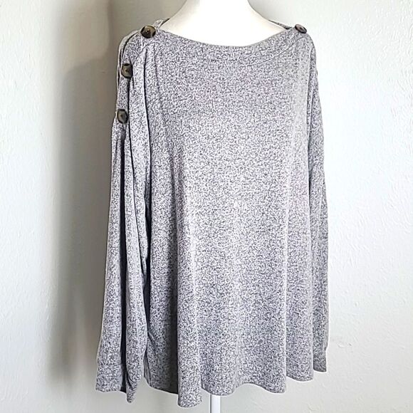 Cato Gray & Black Tweed Pullover Sweater, 3 Big Buttons on Sleeves,  Sz 18/20W - Picture 1 of 9